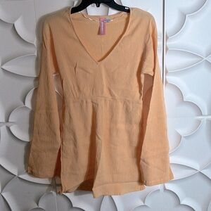 NEW SOMETHING NEW Long Sleeve Cotton Gauze Minidress In Peach Fuzz sz XS. (86)